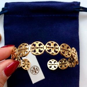 NWT Tory Burch Gold Logo Cuff Shiny Brass Bracelet